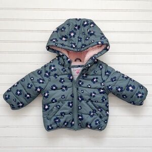 EUC/LN Girls Colorful Floral Fleece Lined Hooded Puffer Jacket